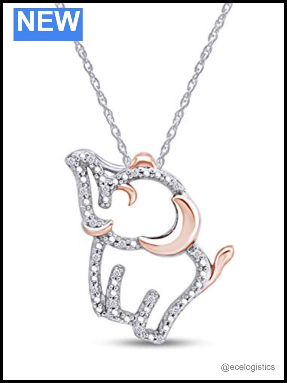 Elephant Pendant Necklace 14K White Gold Over Sterling Silver Diamond Accent